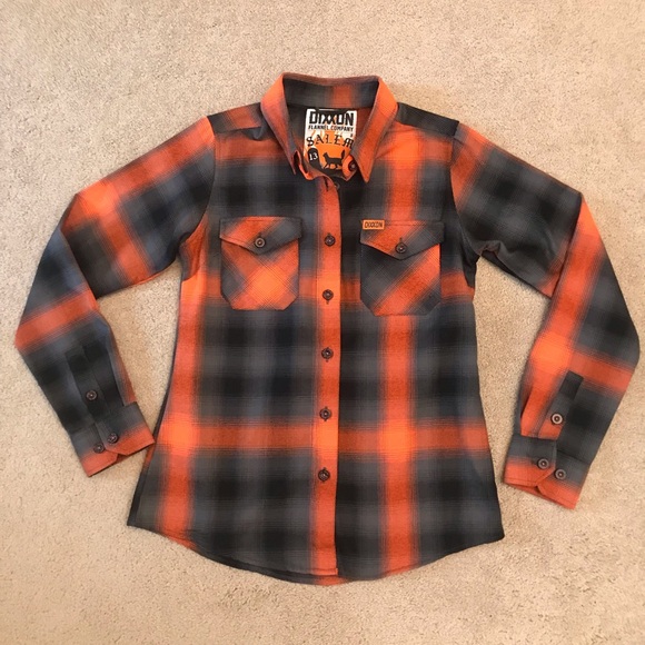 DIXXON Flannel Co Salem 13 Plaid Shirt Womens Small Orange Grey Button Up Fall - Picture 1 of 10